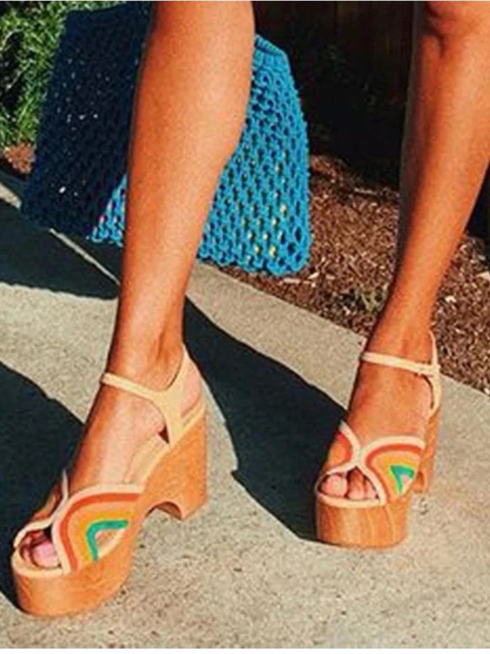 Charlotte Stone Women’s Cream Platform Sandals with Rainbow Accent size 9 - Picture 8 of 8